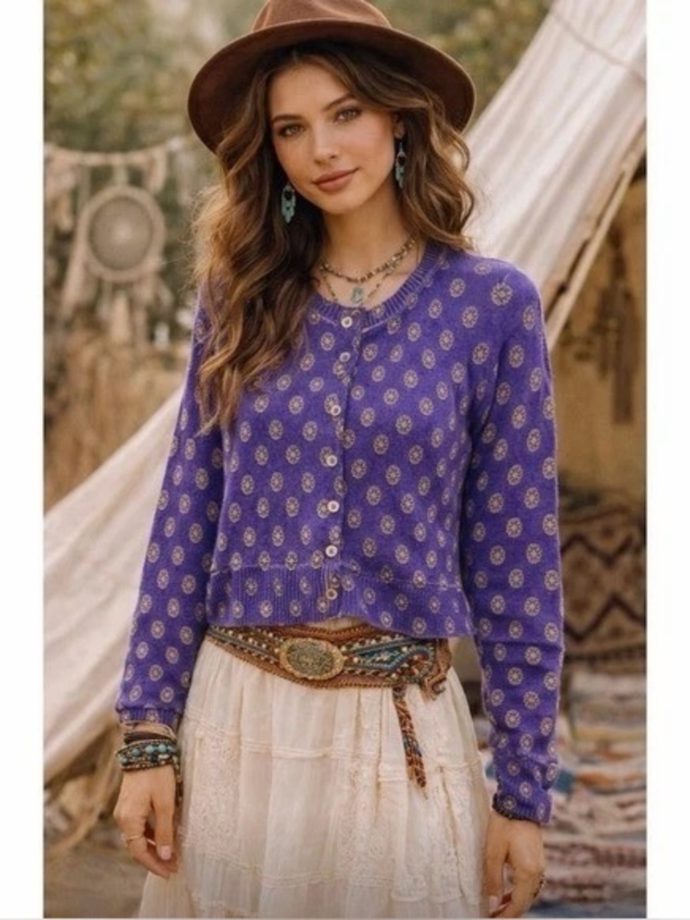 Free People Nocturnal Patterned Cashmere Cardigan, NWT, Size XL